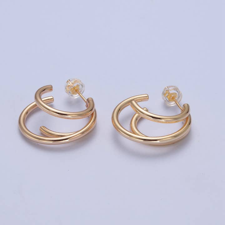 24K Gold Filled Triple Round Bar Gold Stud Earrings for wholesale by Aim Eternal
