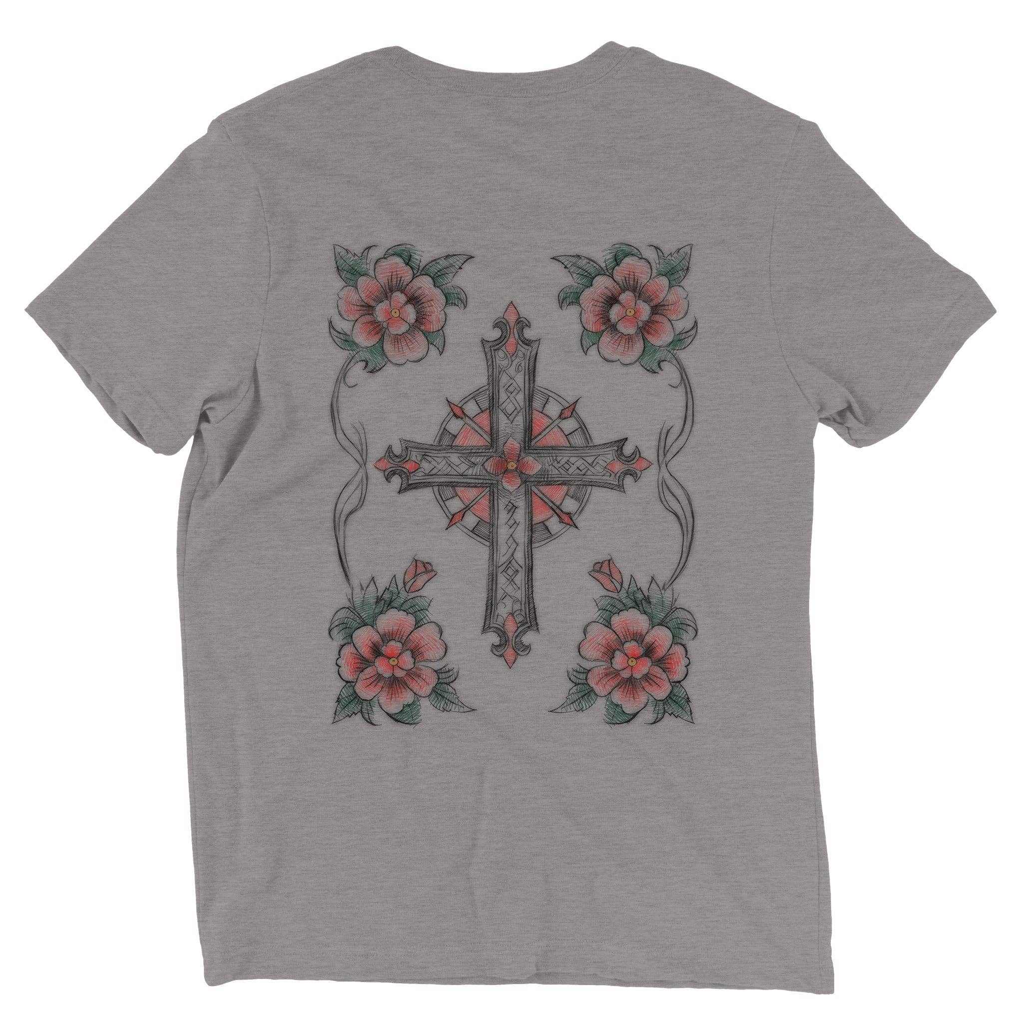 Los Angeles Mercantile™ - Wholesale Screen Printed T-Shirt - Men's - Cross, Flowers, & Blessed Virgin Mary American Traditional Triblend Unisex Crewneck T-shirt5