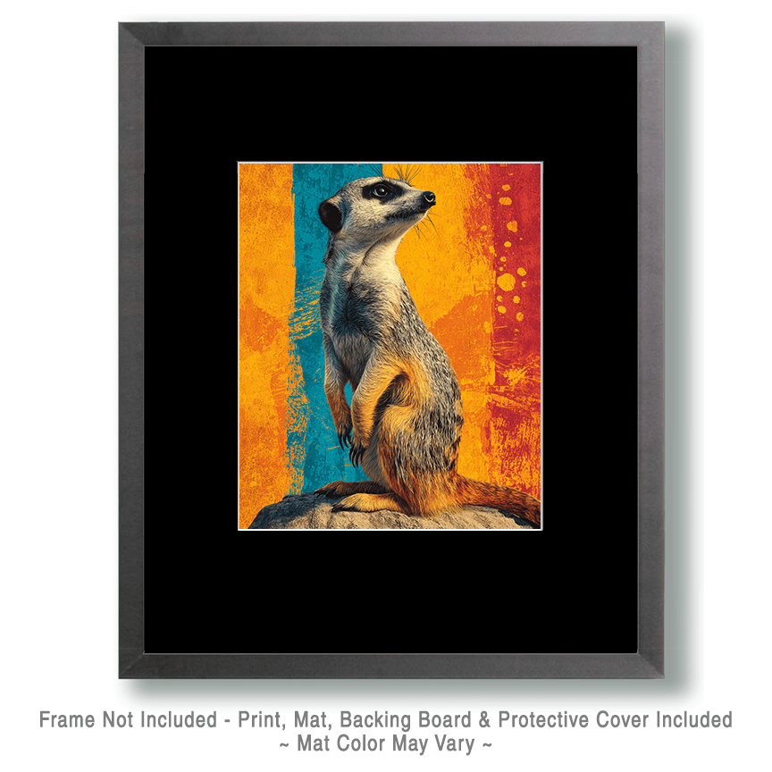 Mowbi - Vente Affiche d'art - Suricate Pop-Art - Animaux du Zoo - Impression d'Art Biophilique de la Faune - Œuvre 8"x10" pour Cadre 11"x14"1