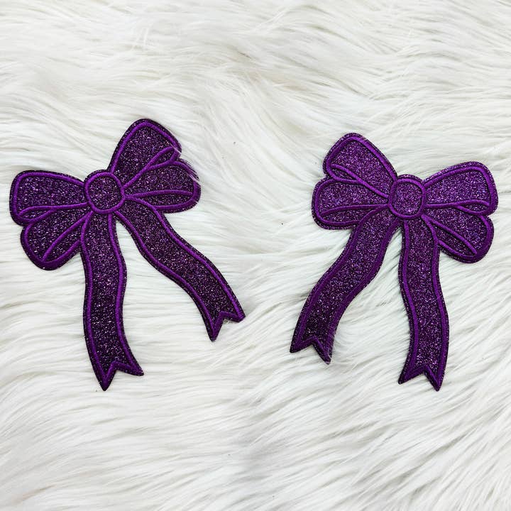 Purple Glitter Bow Sides Sequin Patch SET OF 2 for wholesale by Trendy Transfers