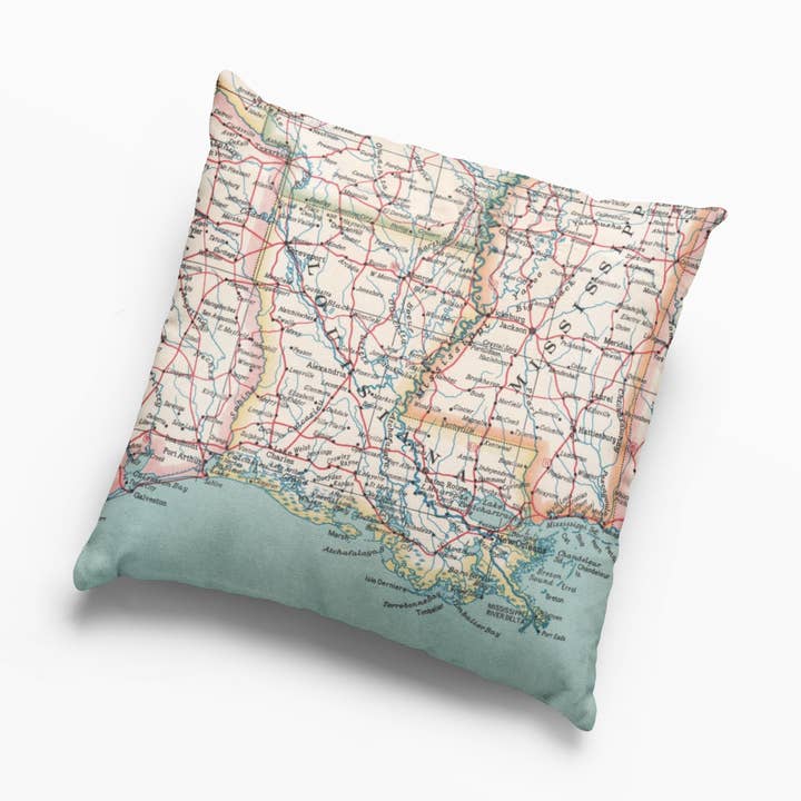 Louisiana Vintage Map Pillow – 18" Square Throw Pillow for wholesale by Daisy Mae Designs