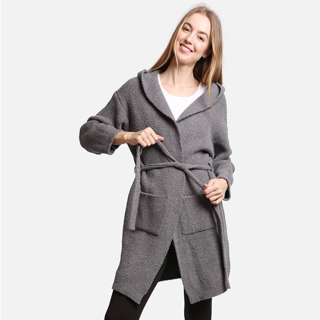 Fashion City - Venta al por mayor Bata - Mujer - Bata con capucha suave de color liso con bolsillo6