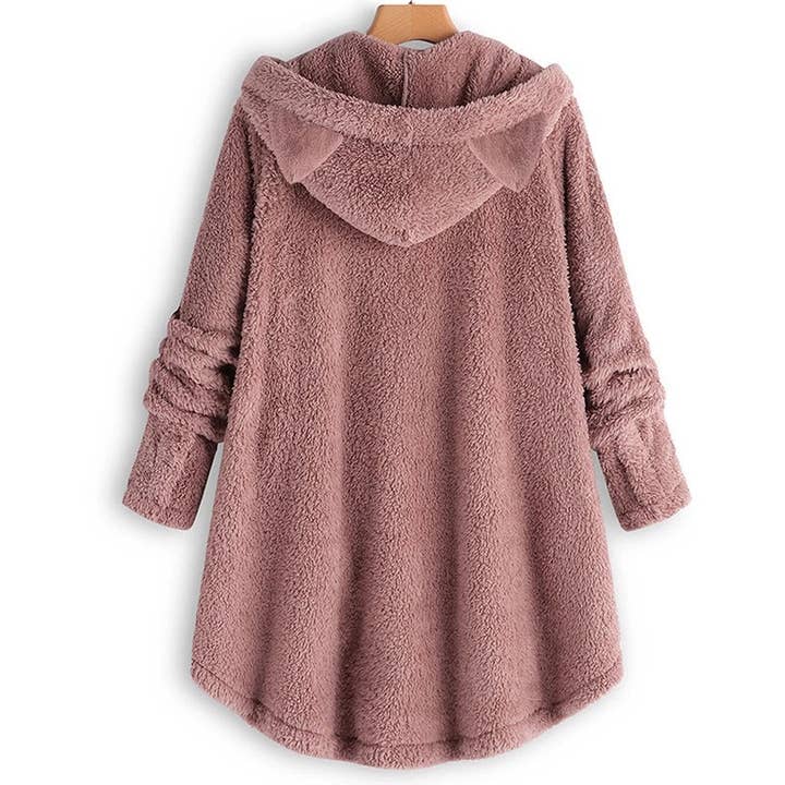 Lily Clothing - Wholesale Coat - Women's - BUTTON-UP HOODED CAT EARS PLUSH SOLID COAT14