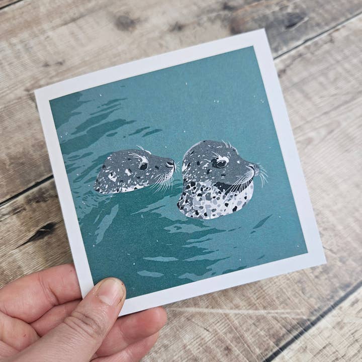 Two Seals - Single Square Greetings Card for wholesale by Flotsam Prints