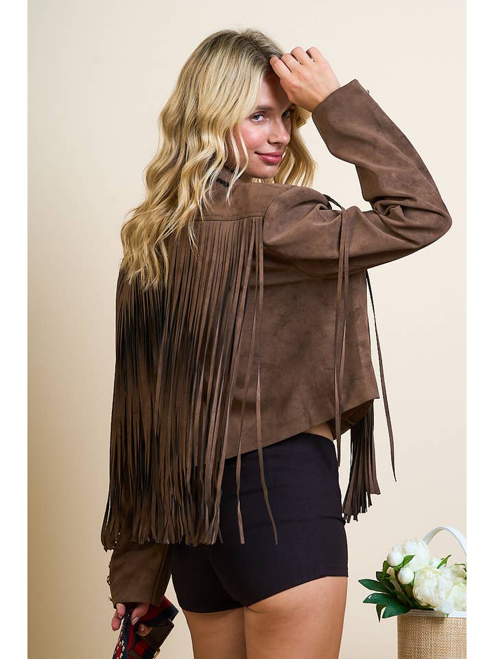 Hesperus - Wholesale Jacket - Women's - SUEDE LONG SLEEVE BUTTON DOWN COLLAR FRINGE JACKET17