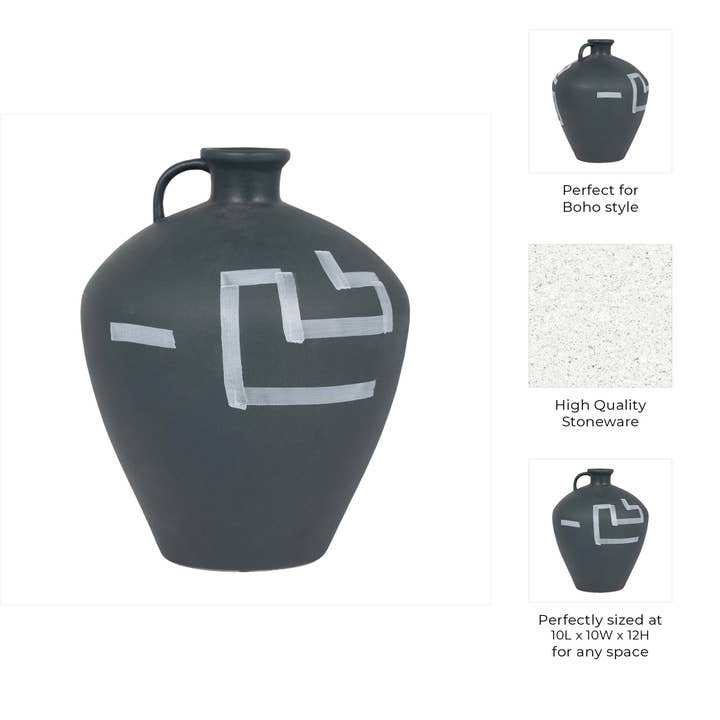 Sagebrook Home - Wholesale Vase - Decorative Vase - Gray Ceramic Painted Aztec Jug, 12 in.3