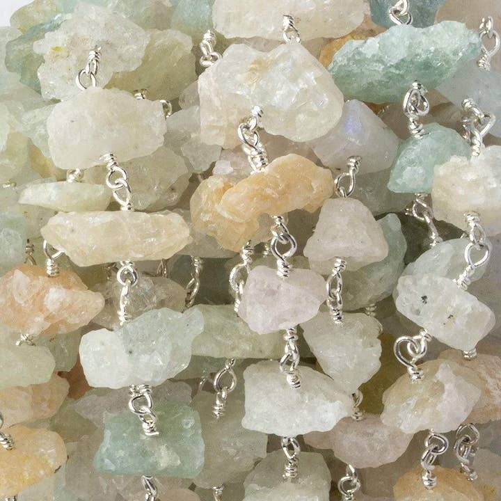 10x7-16x8mm Matte Multi Beryl Chips Forsølvet Kæde ved foden 26 stykker for engroshandel hos Beads of Cambay