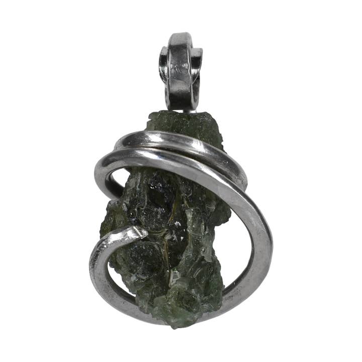 Moldavite Handmade Stone Pendant Wrapped in Silver for wholesale by by Isabella Roth
