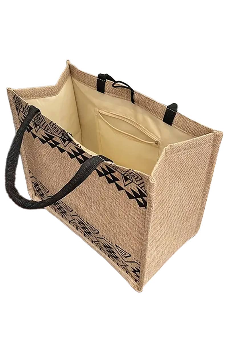 Cap Zone - Wholesale Beach Bag - Boho Tribal Print Burlap Box Tote Beach Bag5