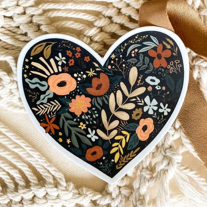 Fall Floral Heart Sticker for wholesale by Standish Design Studio