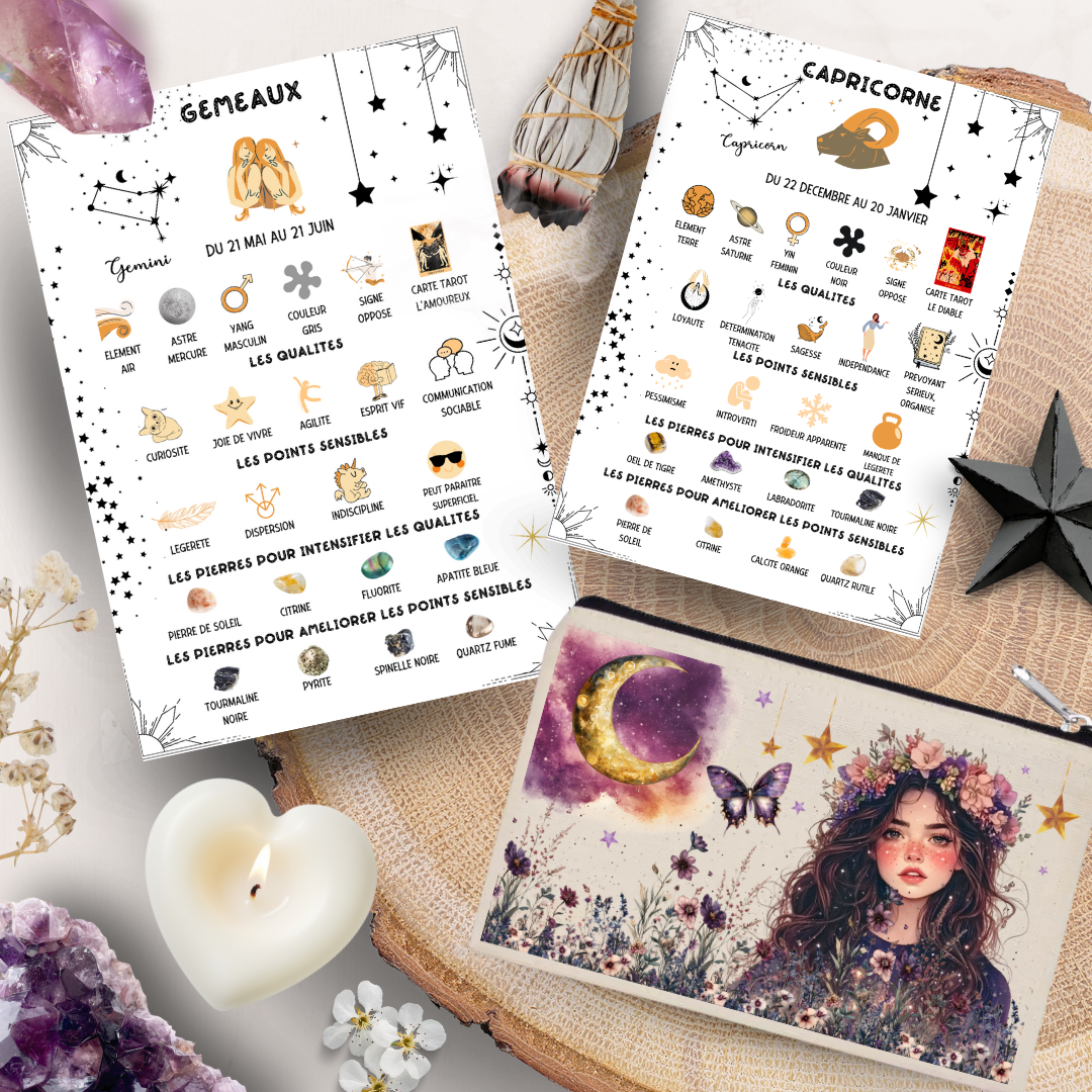 Les Moonettes - Wholesale Stationery/Notecard Set - 12 astro and lithotherapy cards The Moonettes + pouch0