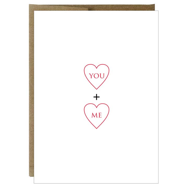 You + Me Hearts Letterpress Greeting Card for wholesale by Idea Chic