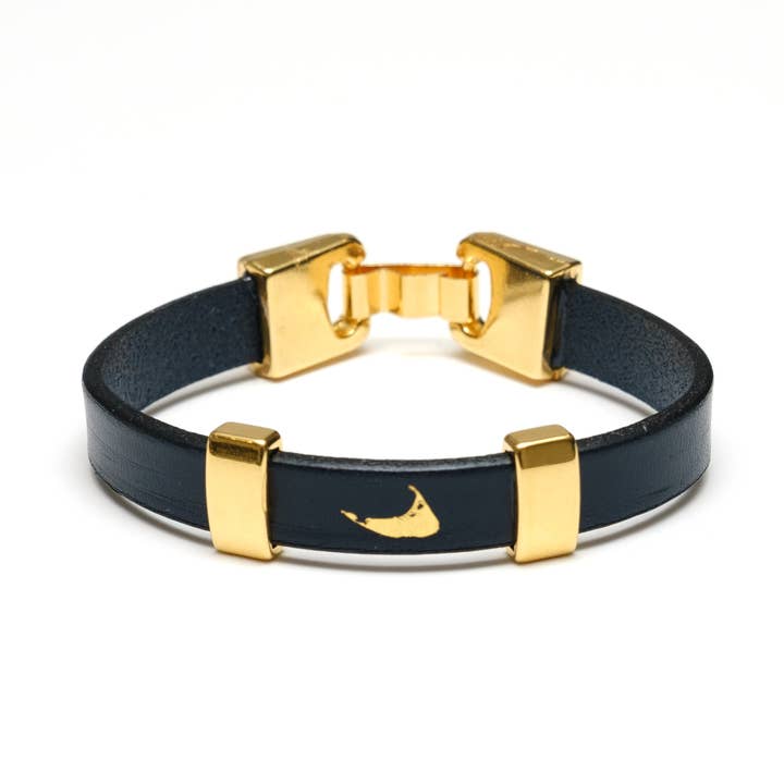 Sankaty - Navy/Gold - Leather Nantucket Bracelet for wholesale by Allison Cole Jewelry