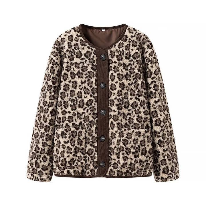 Marayn – wholesale Jacket – Women's – Leopard Print Casual Loose Long Sleeve Jacket Women