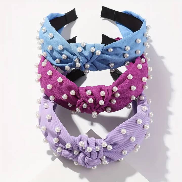 Blue Pearl Knotted Headband Pack of 3 for wholesale by Kate Tuesday Jewelry