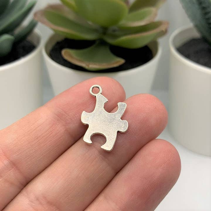 Guerrilla Charm - Wholesale Individual Charm/Pendant - Silver Autism Awareness Puzzle Piece Charms, 22x14mm2