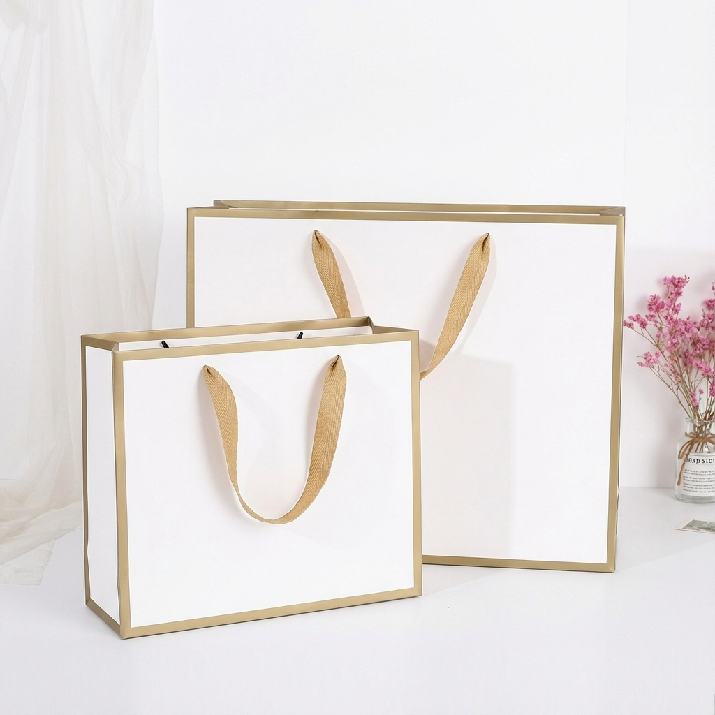 ByHome - Wholesale Gift Bag - White with Gold Border Paper Gift Bag w/ free tissue5