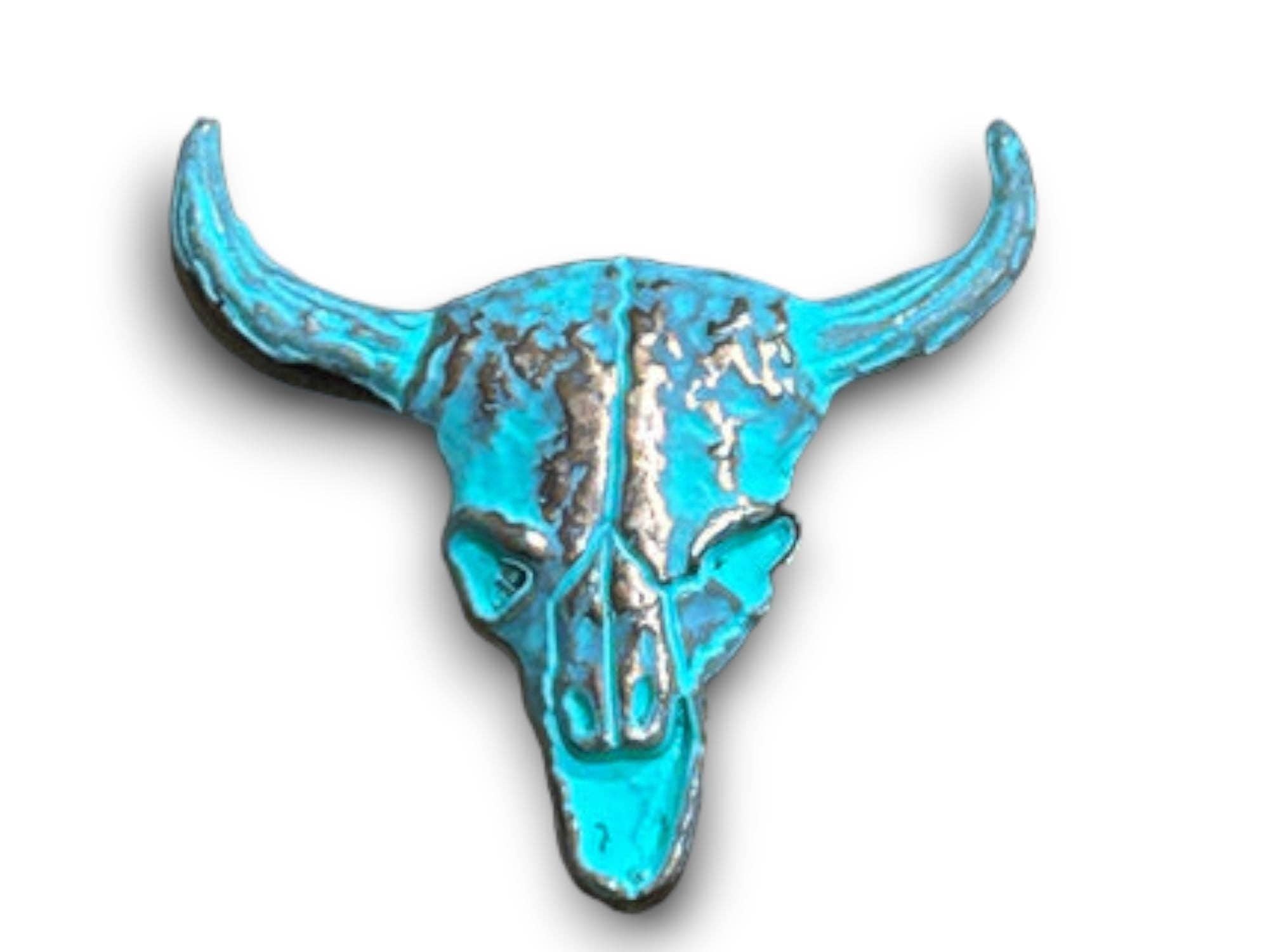 Double B Wild Rags - Wholesale Scarf Clip - Women's - Wild Rag Slide 1" Turquoise Patina Cow Skull1