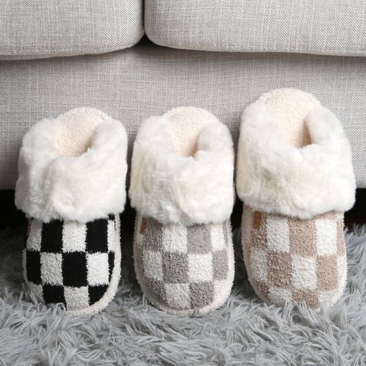 JCL6126 Super Lux Checker Faux Fur Cuff Slippers and other Purchase Wholesale checkered slippers. Free Returns & Net 60 Terms on Faire trending on Faire.