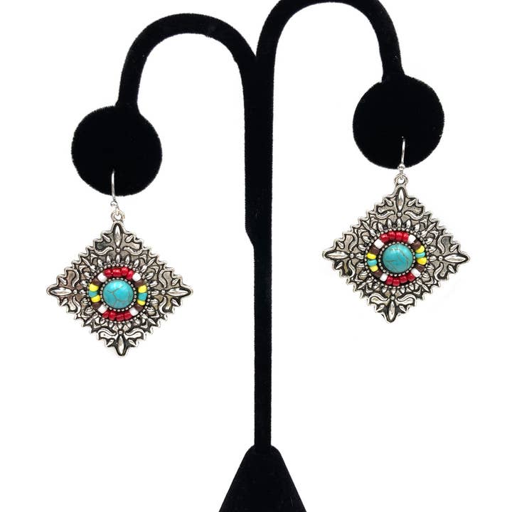 Square Concho Seed Bead Southwestern Bohemian Earrings for wholesale by Lunar Deer