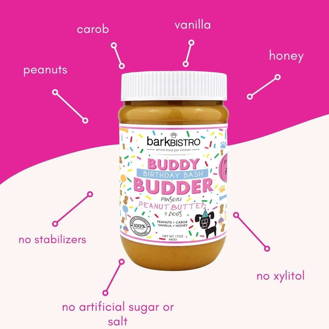 Elite Pet Distributors - Wholesale Pet Treats - Dog - Bark Bistro Birthday Bash Buddy Budder 17oz jar3