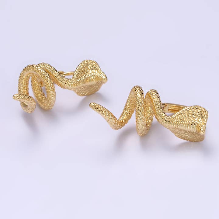 Aim Eternal - Wholesale Huggie Earrings - 24K Gold Filled 30mm Twirling Snake Serpent Huggie Earrings