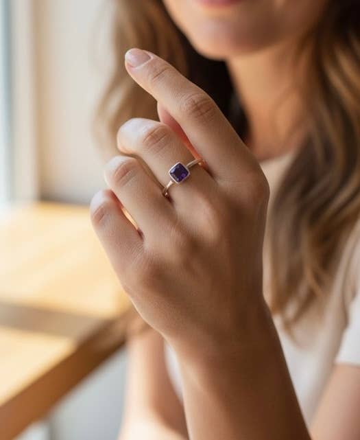 Quasar Gems USA - Wholesale Ring met een steen/solitaire ring - Amethist Sterling Zilveren Ring 925