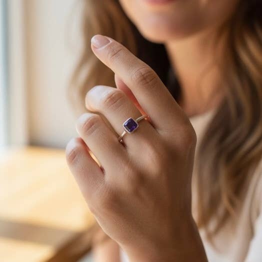 Quasar Gems USA - Wholesale Ring met een steen/solitaire ring - Amethist Sterling Zilveren Ring 9250