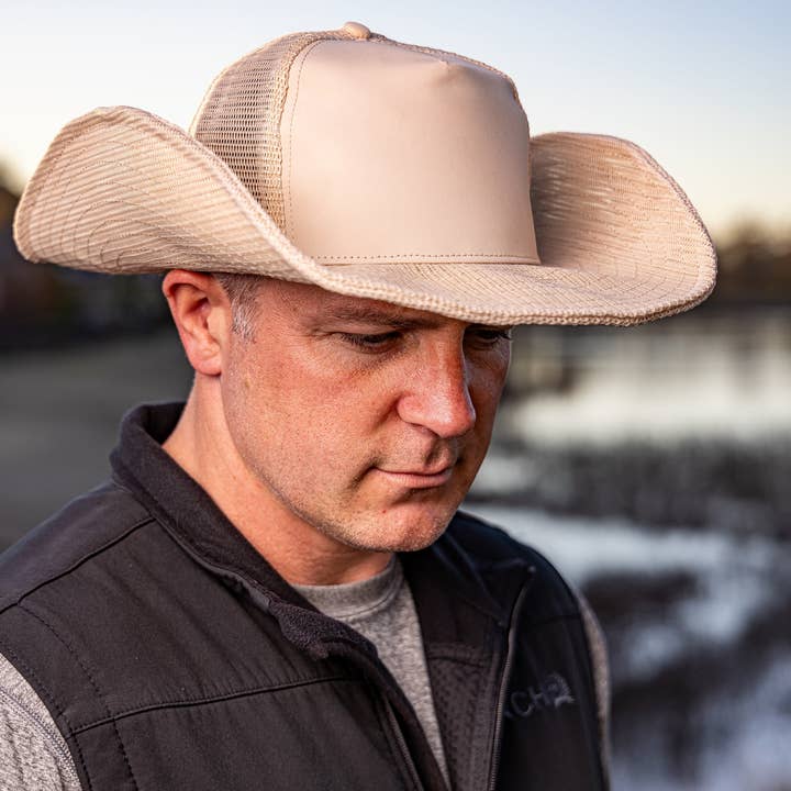 Cowboy Snapback - Wholesale Cowboy Hat - Unisex - TAN COWBOY SNAPBACK: 5 PANEL - BLANK1