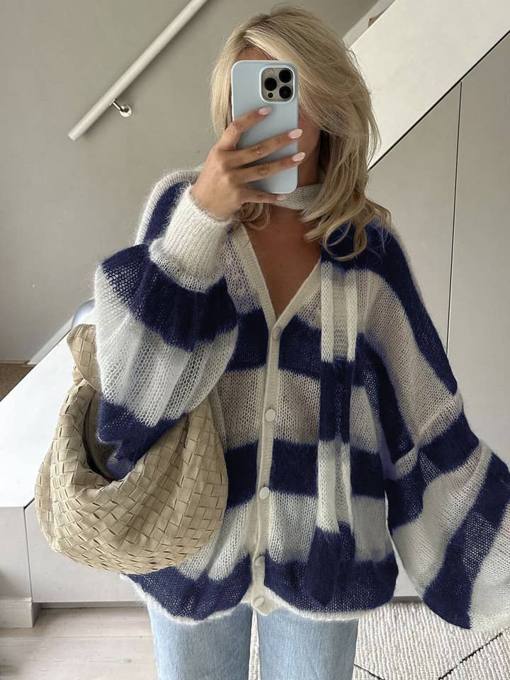 slouchy boxy oversized Balloon Sleeves knit cardigan for wholesale by HIDDENBRAND