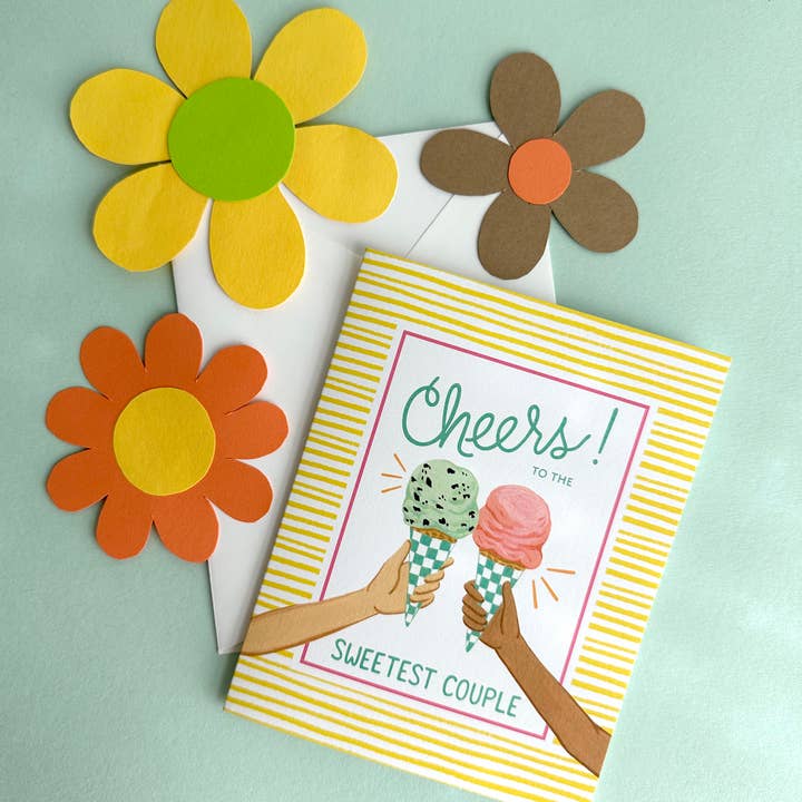 Yeppie Paper - Wholesale Wedding Card - Ice Cream Cone Cheers Mint Chip Strawberry Wedding Congratulations Card