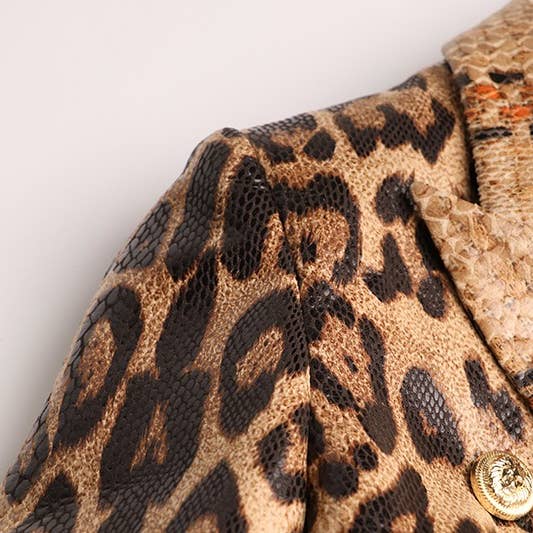 Multi-farvet BL095 Elegant Leopard Blazer: Slank, Stilfuld, Elegant for engroshandel på Faire4