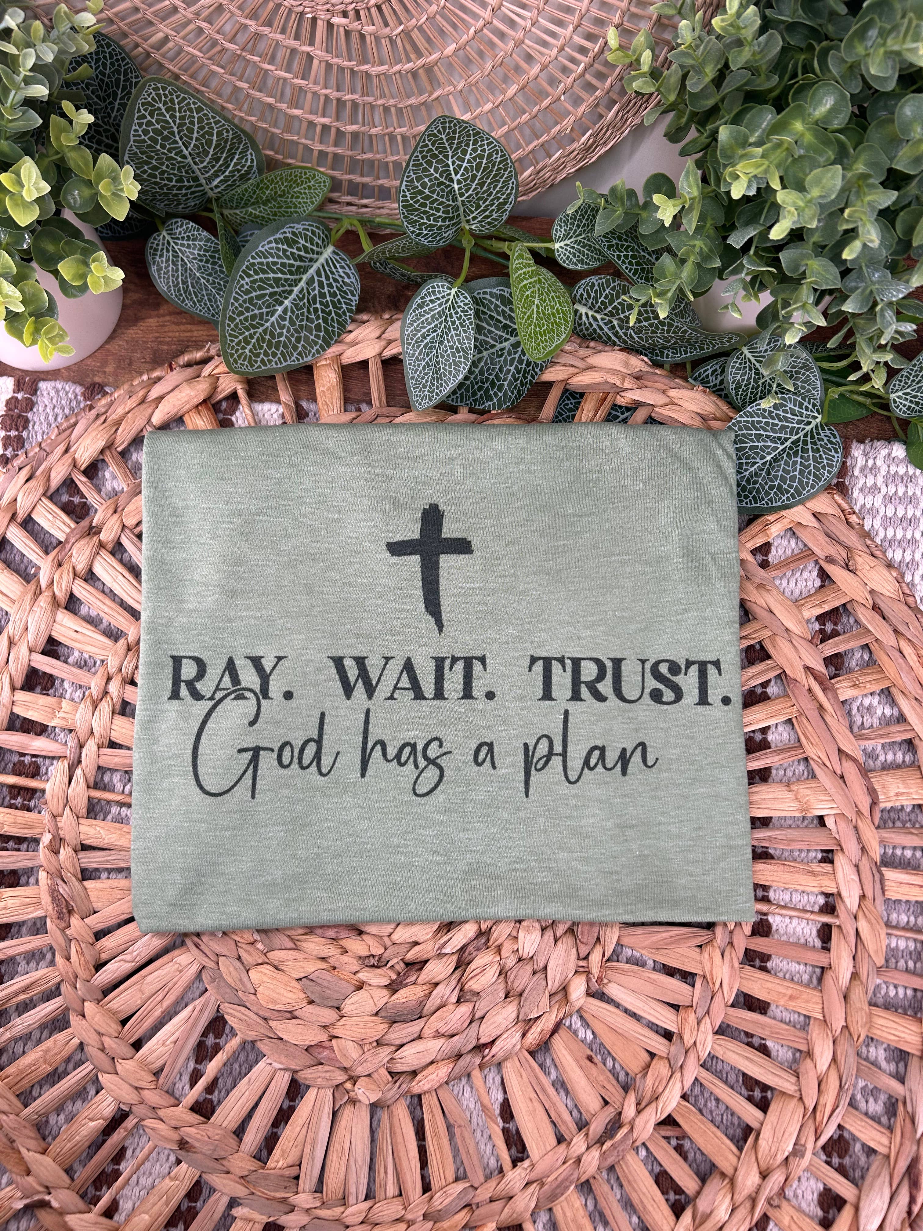 Tultex Heather Green Ray .Wait . Trust T-shirt for wholesale on Faire