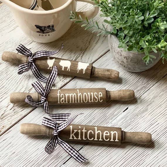 5" Mini Farmhouse Rolling Pins, Farmhouse Tiered Tray Decor for wholesale by AH Designs 15