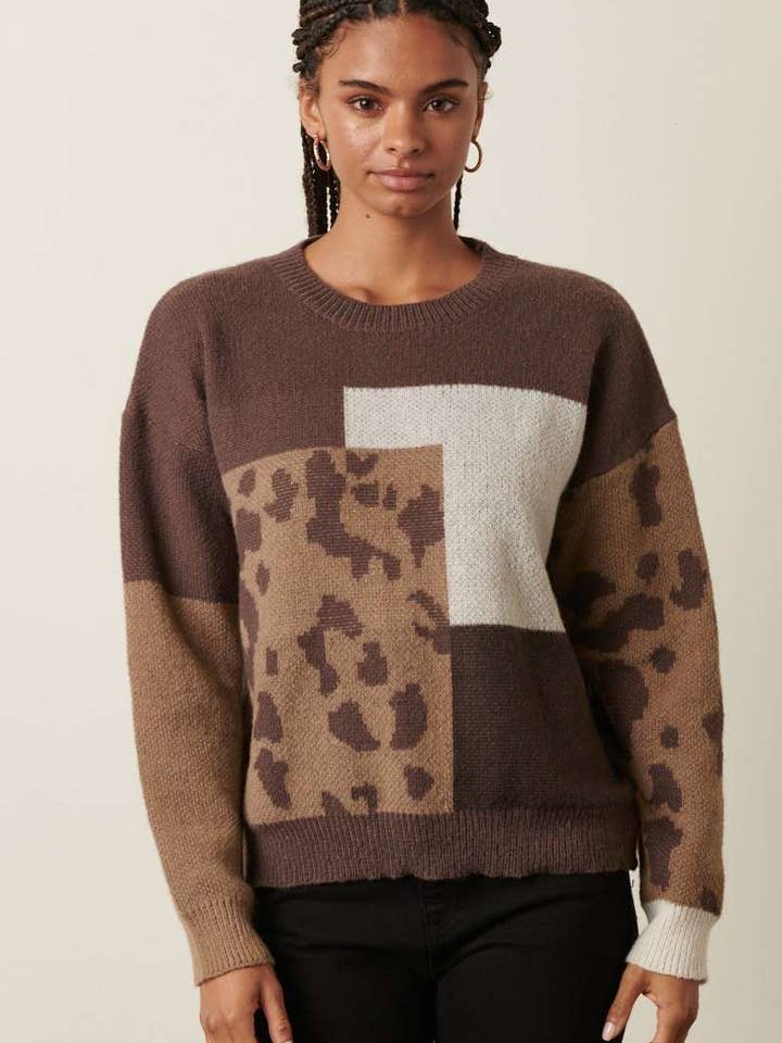 ANIMAL PRINT COLOR BLOCK SWEATER for wholesale by mittoshop