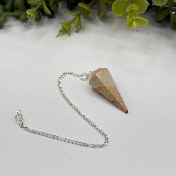 Picture Jasper Pendulum w/Silver Plated Chain for wholesale by Meraki Gemstones
