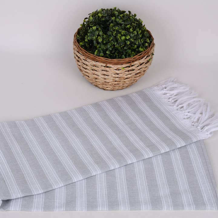 Organic Turkish Towels - Wholesale Beach Towel - Beach Towel, Light Gray Striped Towel, Pool Towel4
