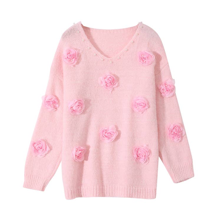 PEACH ACCESSORIES - Wholesale Knitted jumper – Women′s - Cosy Sweater with 3D Floral Embellishments SK156