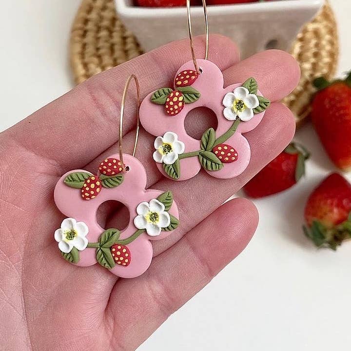 Strawberry Blossom Hoops - Clay - Lightweight for wholesale by My Cotton Blossom Belle