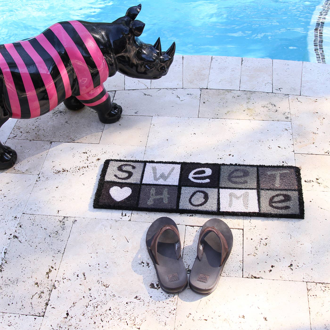 Evideco French Home Goods - Wholesale Door Mat - Sweet Home 30x10 Long Front Door Mat Coco Black3