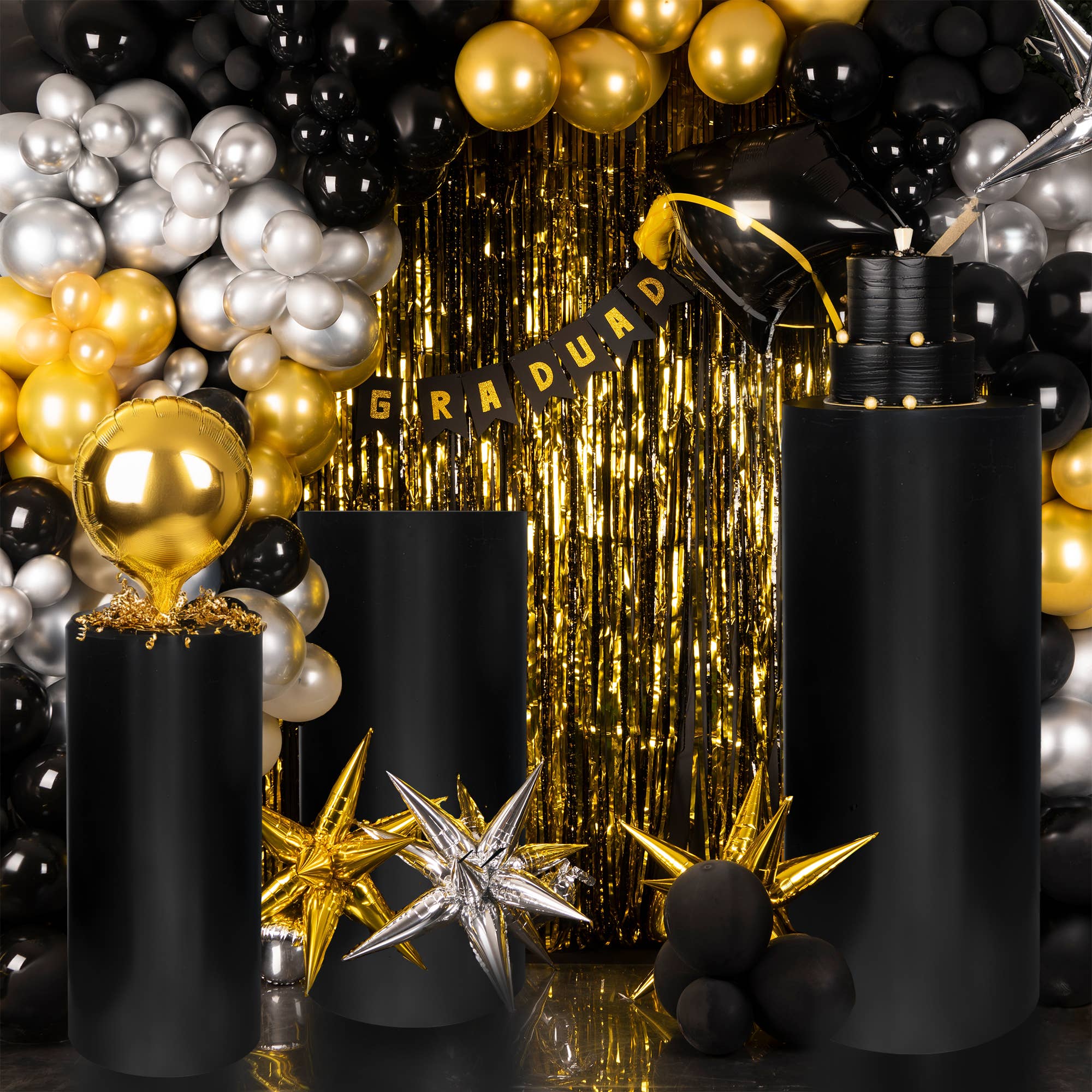 Portofino International Trading, USA - Wholesale Retailer Display Stand/Case - Metal Cylinder Pedestals Display 3pc/set - Matte Black4