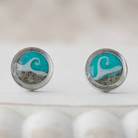 Clou de vague bleu aqua | Boucle d'oreille en sable sur mesure pour la vente par Sandy Beaches Shop