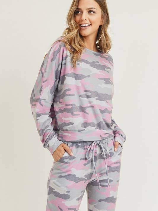 Vintage Camo French Terry Pullover Top for wholesale by Yelete