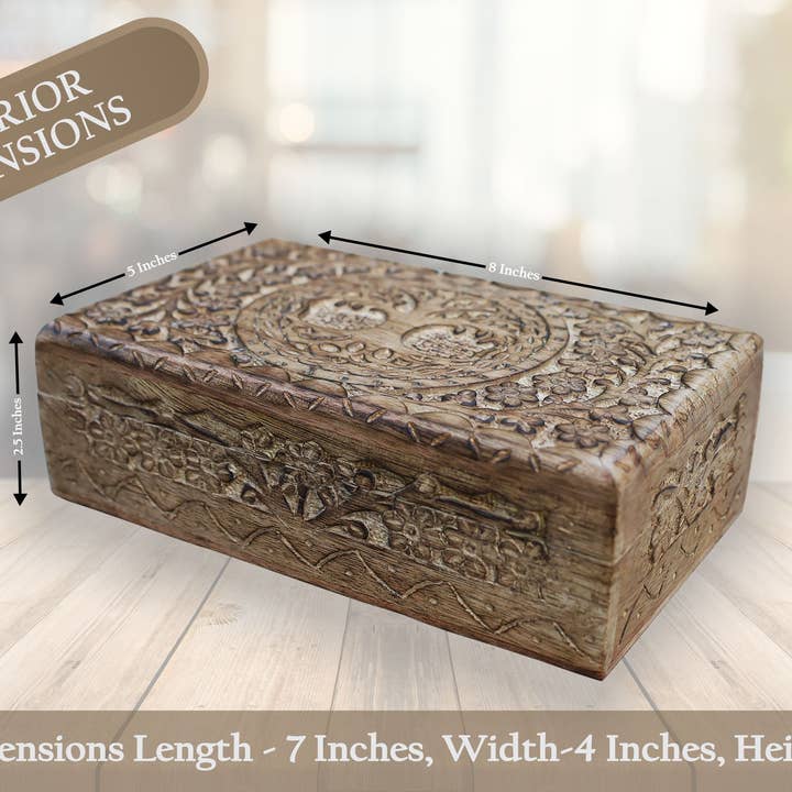 Lungta Imports - Wholesale Decorative Box - Large Hand Carved Tree of Life Wooden Box Keepsake Storage M
