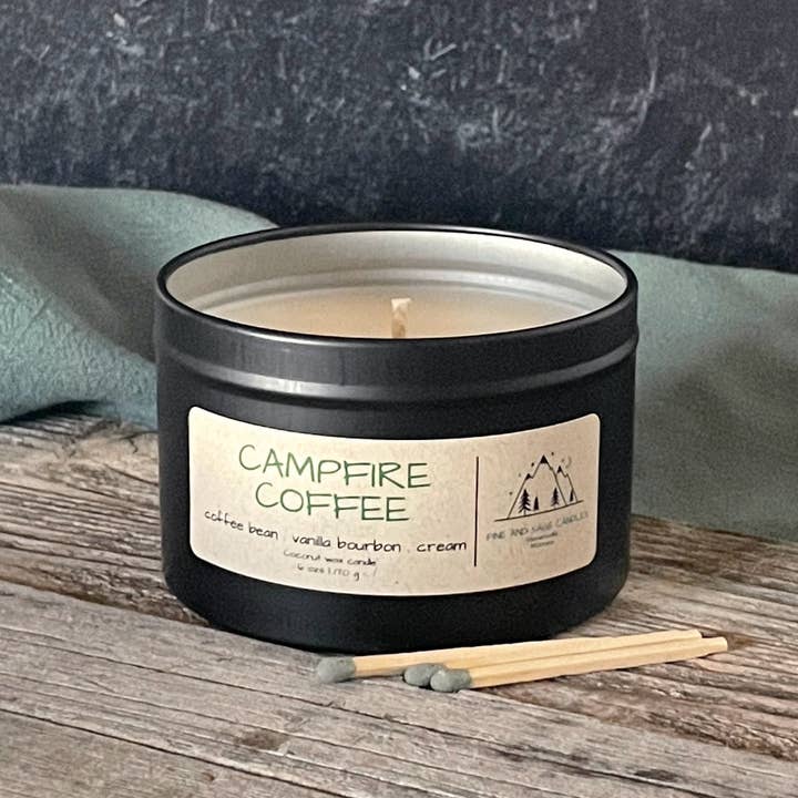 Pine and Sage Candles - Wholesale Travel Candles - Campfire Coffee-6 oz. Black Matte Candle Tin2