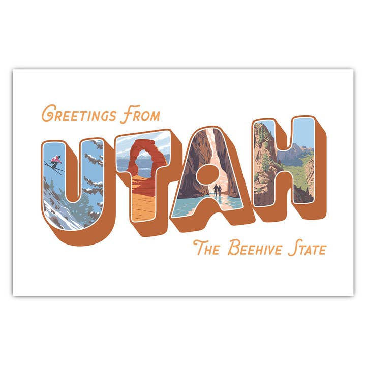Greetings From Utah Postcard for wholesale by Bozz Prints