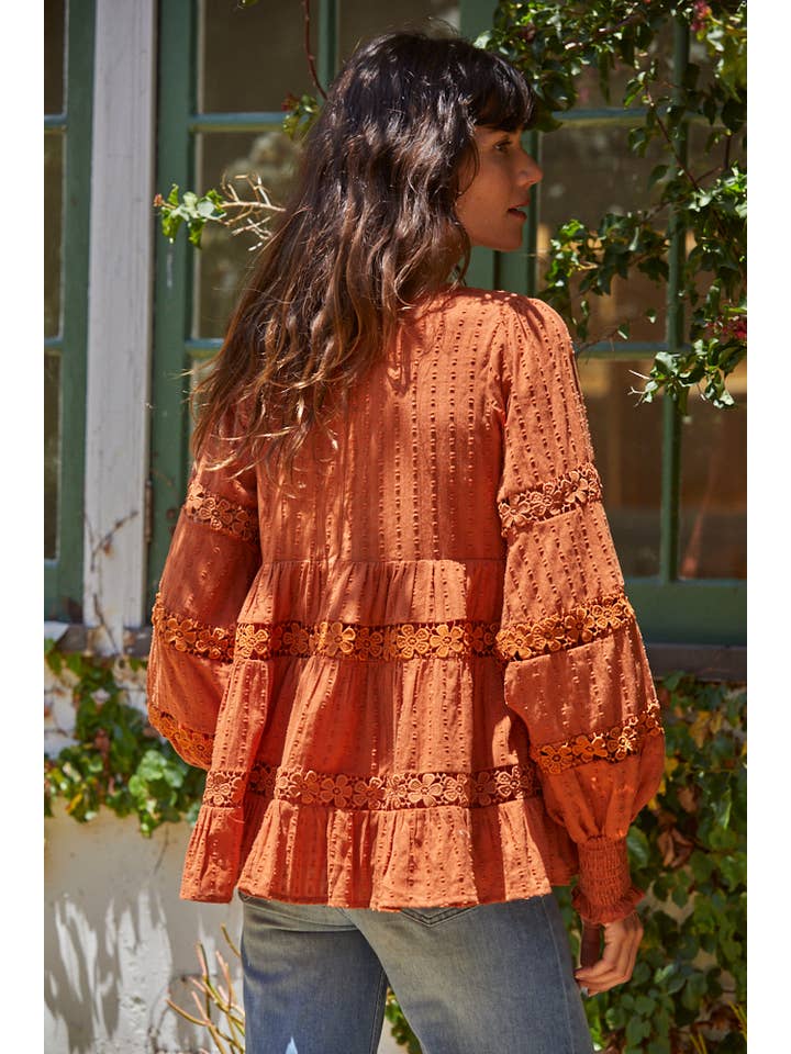 Ruggine L5905 | Tunica Babydoll con lacci in garza di cotone intrecciata in vendita all'ingrosso su Faire