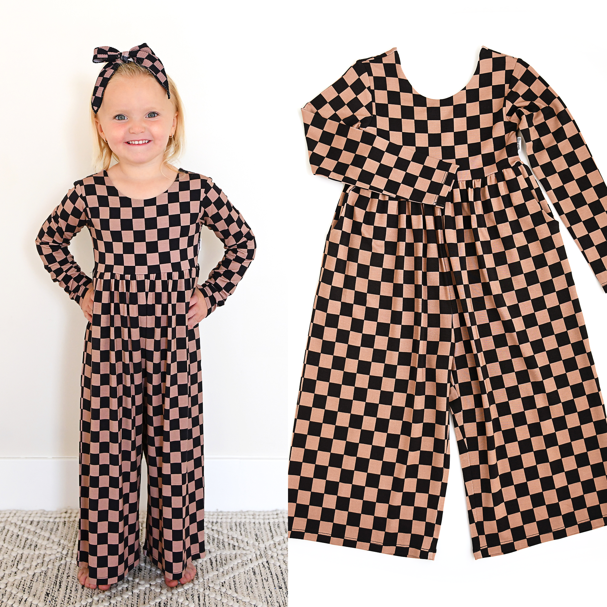Gigi and Max - Wholesale Jumpsuit - Baby - Bentley WIDE LEG ROMPER Bamboo Checks Kids Clothing Outfit7