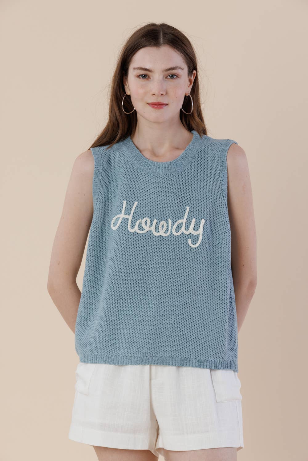 A & SHE - Wholesale T-Shirt - Women's - Howdy Embroidery Sweater Tank – Western Sleeveless Vest7