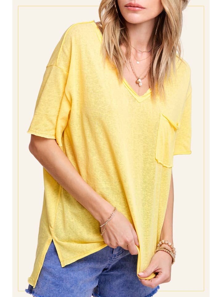 La Miel - Wholesale T-shirt – women's - JAT7459-V-neck Front Pocket Breathable Short Sleeve Top8